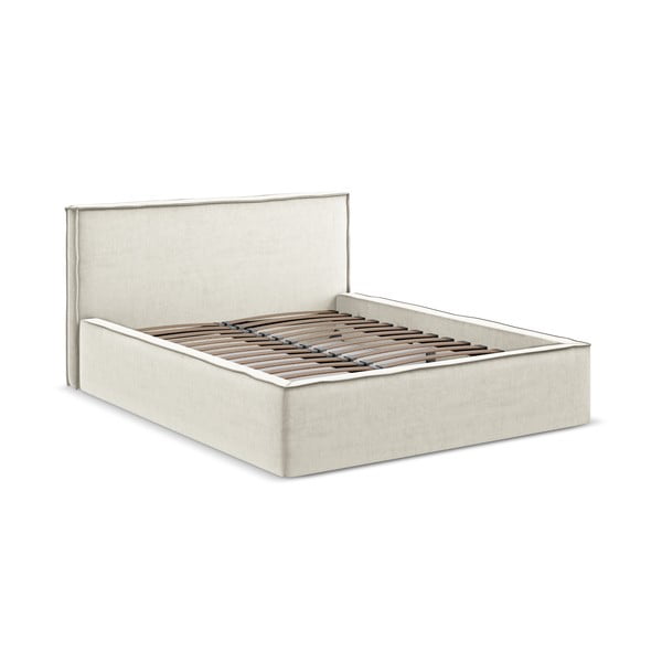 Krem tapecirani bračni krevet s prostorom za odlaganje s podnicom 180x200 cm Anani – Makamii