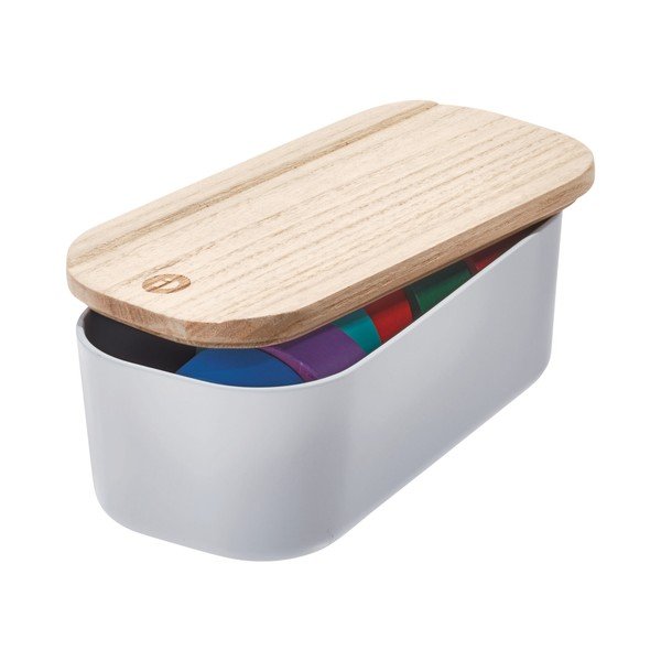 Siva kutija za pohranu s poklopcem od drveta paulovnije iDesign Eco, 9 x 18,3 cm-image-2