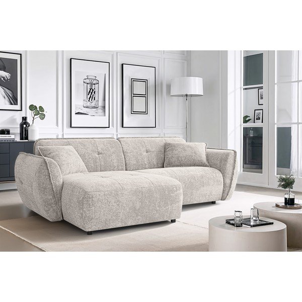 Bež kutna garnitura od šenila (s lijevim kutom/s ležaljkom) Nelia – Ropez-image-1