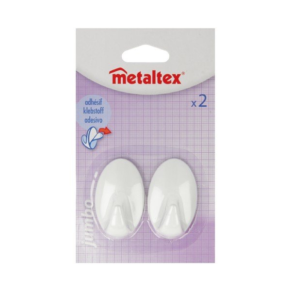 Set od 2 bijele plastične samoljepljive kukice Metaltex Greg-image-2