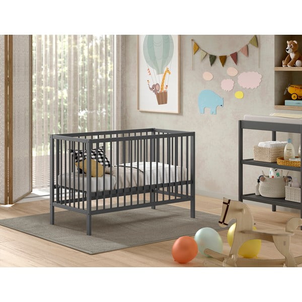 Antracitno sivi dječji krevet od masivnog bora 60x120 cm DINO – Vipack-image-1