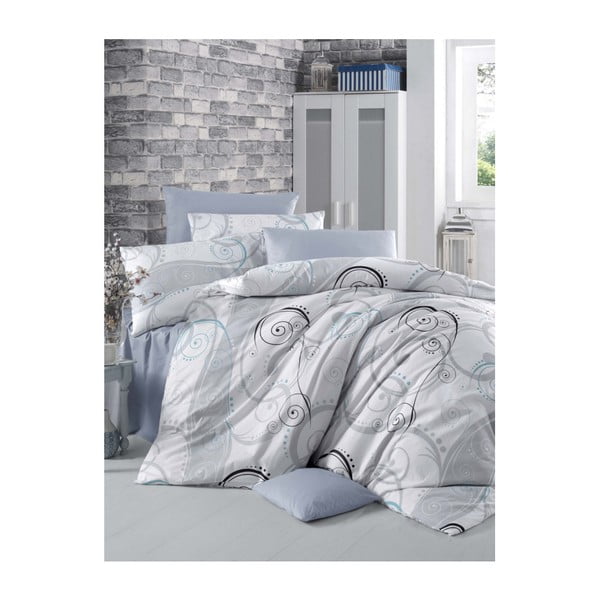 Pamučna posteljina s plahtama i 2 jastučnice za bračni krevet Guliz, 200 x 220 cm