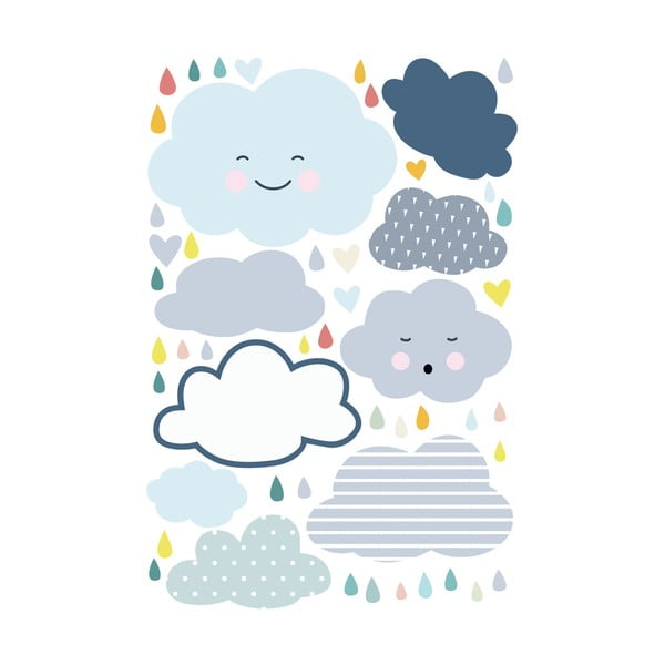 Dječja zidna naljepnica Ambiance Scandinavian Clouds and Love Rain, 90 x 60 cm