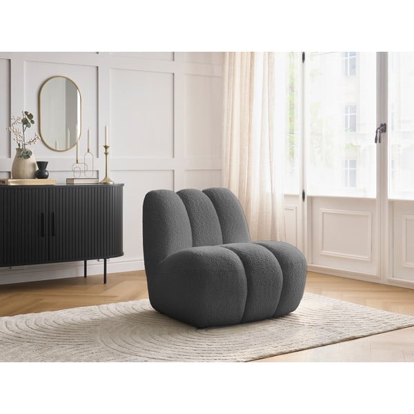 Tamno siva fotelja od bouclé tkanine Janissaire – Bobochic Paris-image-1