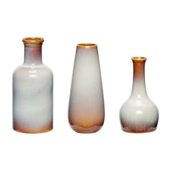 Set od 3 smeđe i bijele Hübsch Frej keramičke vaze