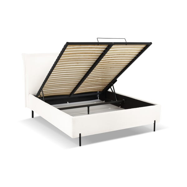 Bijeli tapecirani bračni krevet s prostorom za pohranu s podnicom 160x200 cm Armie – Milo Casa-image-1