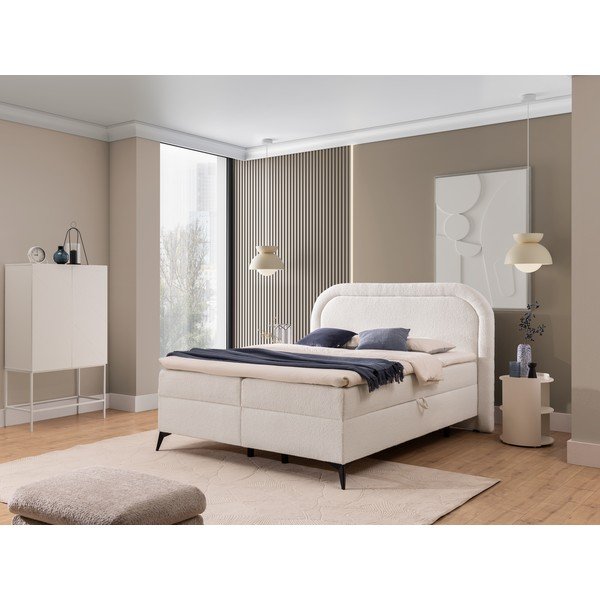 Bijeli boxspring krevet s prostorom za odlaganje 200x200 cm Ornes – Ropez-image-1