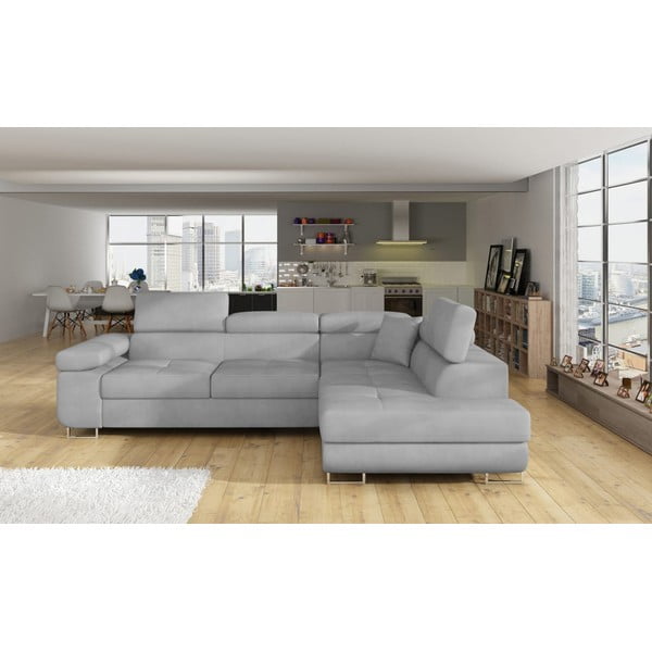 Svijetlo siva baršunasti sklopiva/s prostorom za odlaganje kutna garnitura (s desnim kutom/u obliku slova L) Anton – ELTAP-image-1