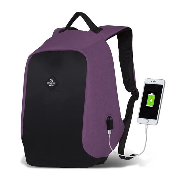 Crno ljubičasti ruksak s USB priključkom My Valice SECRET Smart Bag
