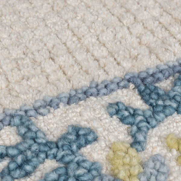 Plavi/boje slonovače ručno rađen tepih od mješavine vune 160x230 cm Myla Floral Frame – Flair Rugs-image-2