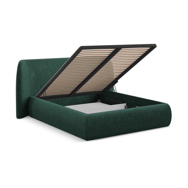 Tamno zeleni tapecirani bračni krevet s prostorom za odlaganje s podnicom 180x200 cm Hauke – Makamii-image-2