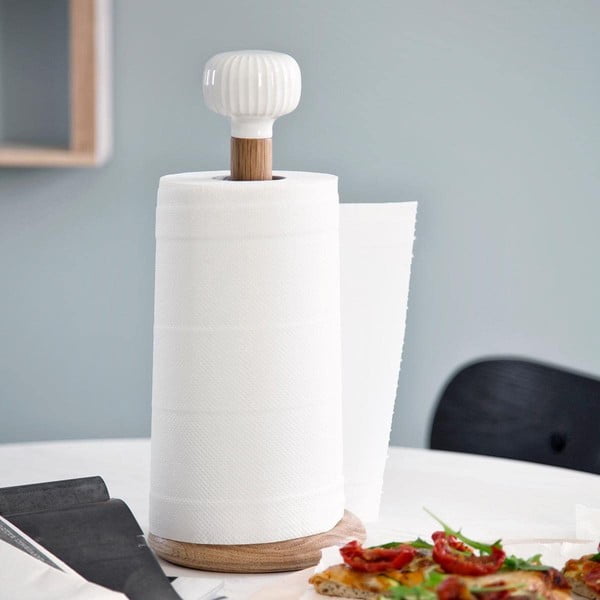 Stalak za papirne ručnike izrađen od hrastovog drveta drveta s bijelim porculansim detaljima Kähler Design Hammershoi-image-1