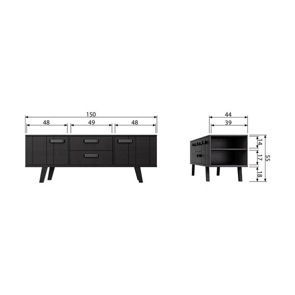Crna TV komoda od masivnog bora 150x55 cm Watch – De Eekhoorn-image-3