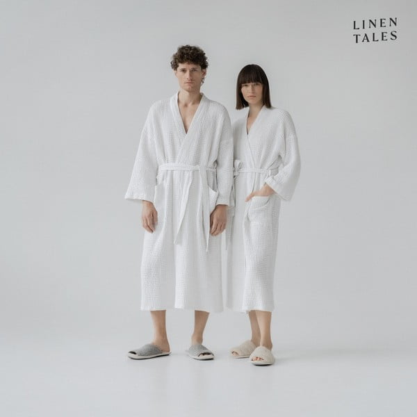 Bijeli kućni ogrtač veličine L/XL Honeycomb - Linen Tales-image-4