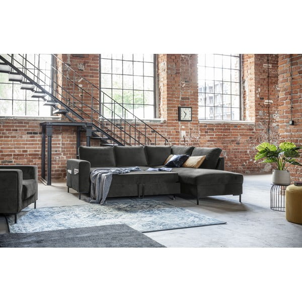 Tamno siva baršunasti sklopiva kutna garnitura (s desnim kutom) Lofty Lilly – Miuform-image-1