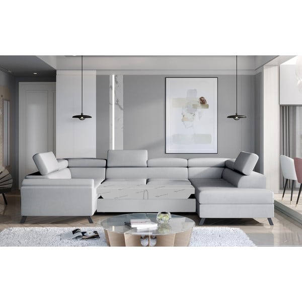 Svijetlo siva baršunasti sklopiva/s prostorom za odlaganje kutna garnitura (s desnim kutom/u obliku slova "U") Escada – ELTAP-image-2