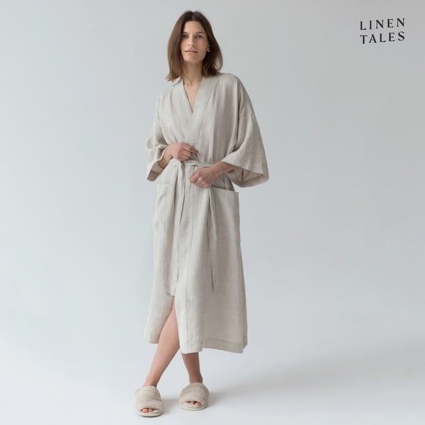 Bež platneni kućni ogrtač veličine S/M Summer - Linen Tales-image-3