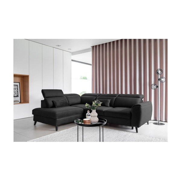 Tamno siva baršunasti sklopiva/s prostorom za odlaganje kutna garnitura (s lijevim kutom/u obliku slova L) Noble – ELTAP-image-1