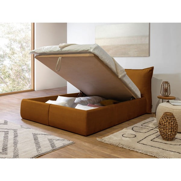 Oker žuto tapecirani bračni krevet s prostorom za pohranu s podnicom 180x200 cm Jade - Bobochic Paris-image-4