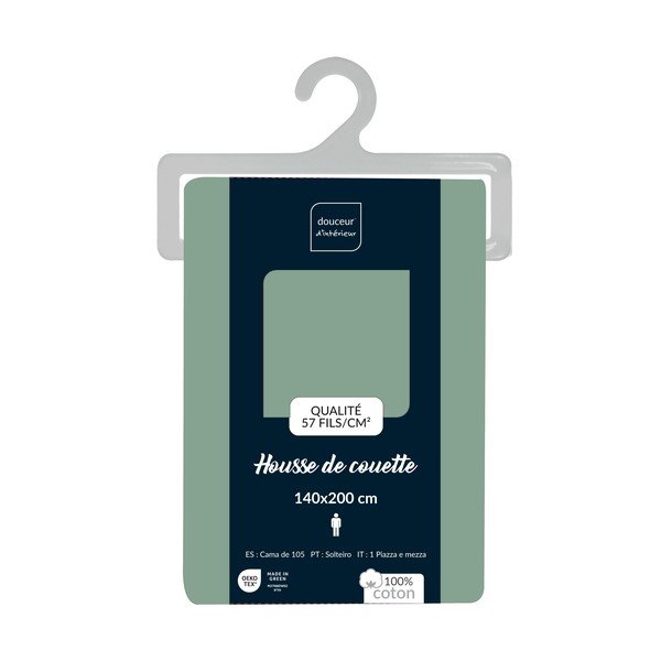 Zelena pamučna navlaka za poplun za krevet za jednu osobu 140x200 cm Lina – douceur d'intérieur-image-2