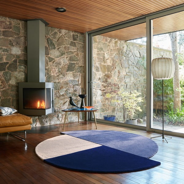 Plavi ručno rađen vunen okrugao tepih ø 150 cm Mia Segment – Flair Rugs-image-1