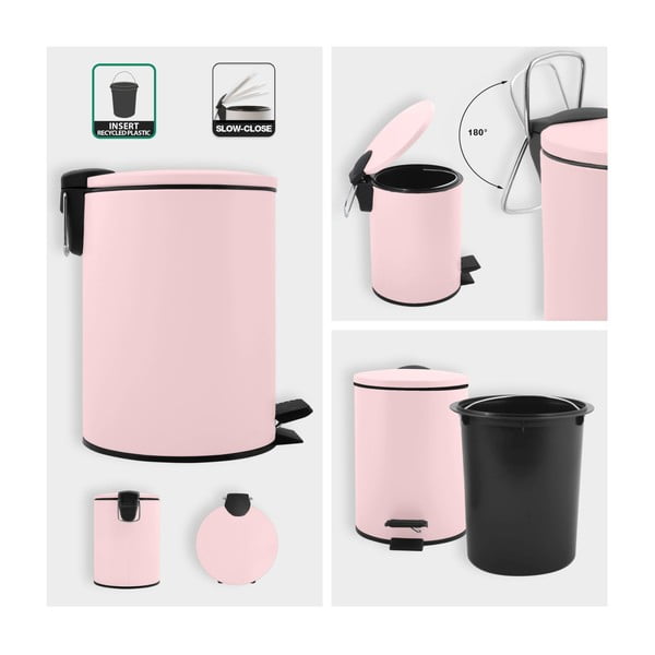 Ružičasta željezna kanta za smeće s pedalom 3 l   Adelar – Spirella-image-2