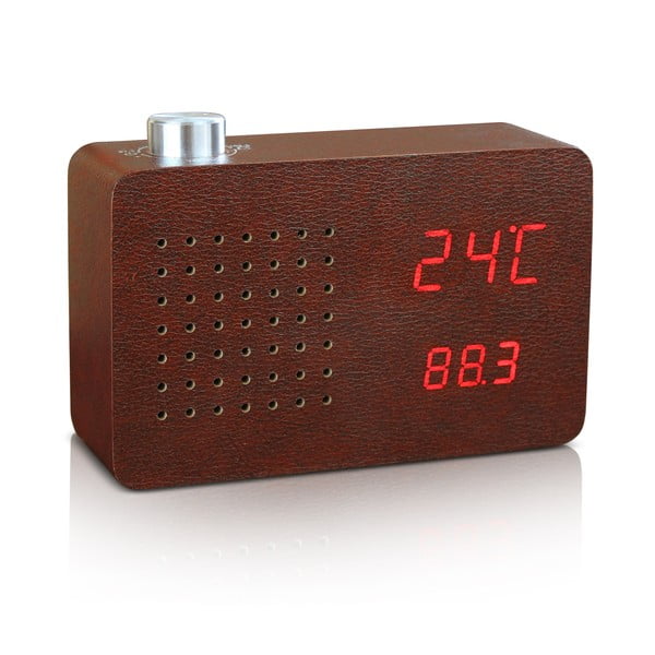 Tamnosmeđa budilica i radio s crvenim LED zaslonom i Gingko Radio Click Clock-image-1