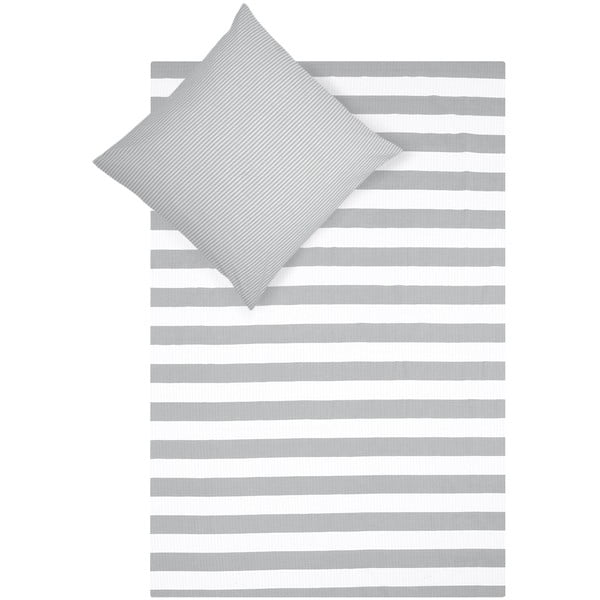 Sivo-bijela posteljina od pamuka Kjana, 155 x 220 cm