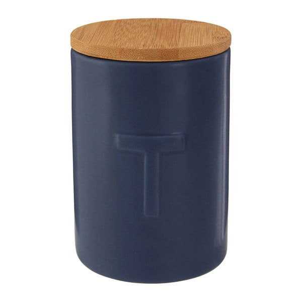 Tamnoplava kutija za čaj s poklopcem od bambusa Premier Housewares Fenwick-image-1