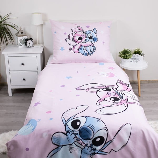 Ružičasta pamučna dječja posteljina za krevet za jednu osobu 140x200 cm Lilo a Stitch "Universe" – Jerry Fabrics-image-1