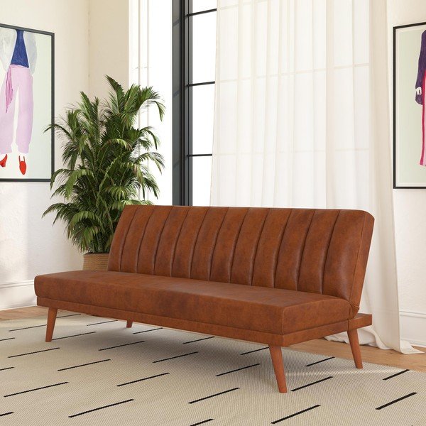 Narančasta sofa na razvlačenje od imitacije kože 173 cm Brittany - Novogratz-image-1