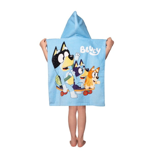 Plavi pamučan dječji pončo veličina za 3-8 godina Bluey Skate – Jerry Fabrics-image-2