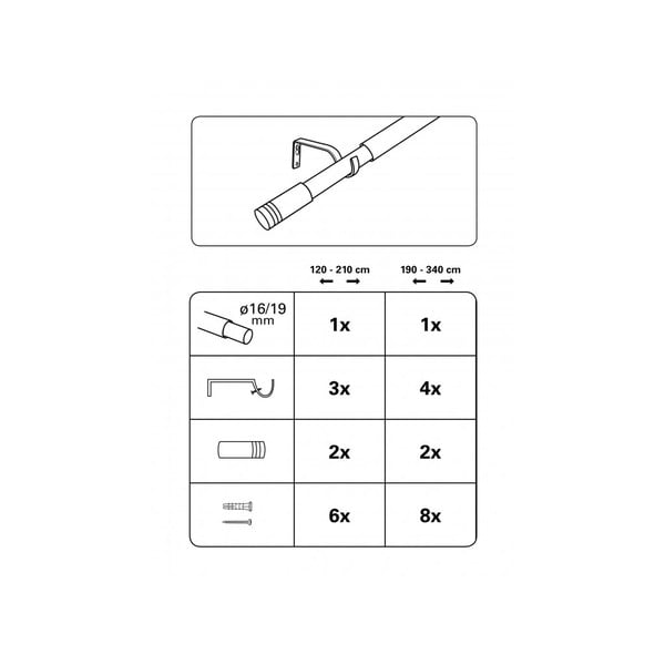 Metalna rastezljiva karniša 120 - 210 cm Válec – Gardinia-image-2