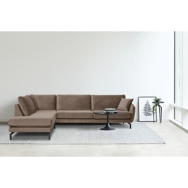 Smeđe-siva kutna garnitura s baršunastom površinom Scandic Magic, lijevi kut-image-1