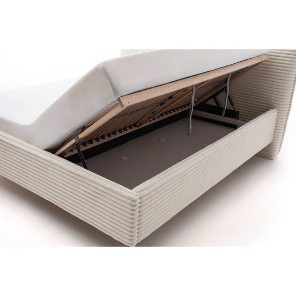 Bež tapecirani bračni krevet s prostorom za odlaganje s podnicom 160x200 cm Matera – Meise Möbel-image-3