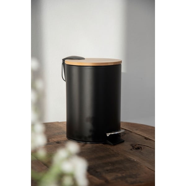 Crna kanta za otpad s poklopcem od bambusa Wenko Tortona, 3 l-image-2