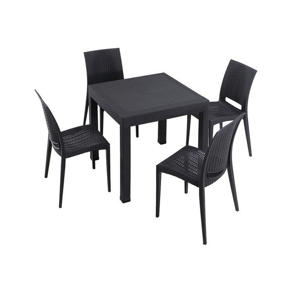 Antracitno sivi vrtni blagovaonski set od umjetnog ratana za 4 osobe Rattan – Floriane Garden