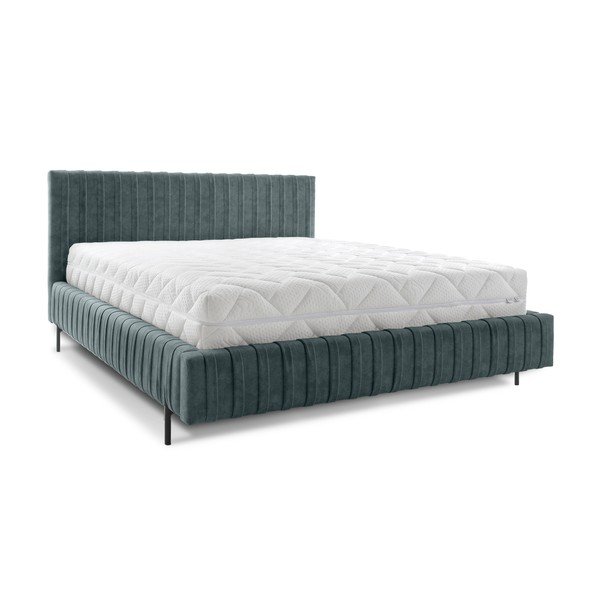 Petrolej zeleni tapecirani bračni krevet s prostorom za odlaganje s podnicom 160x200 cm Plissa – ELTAP