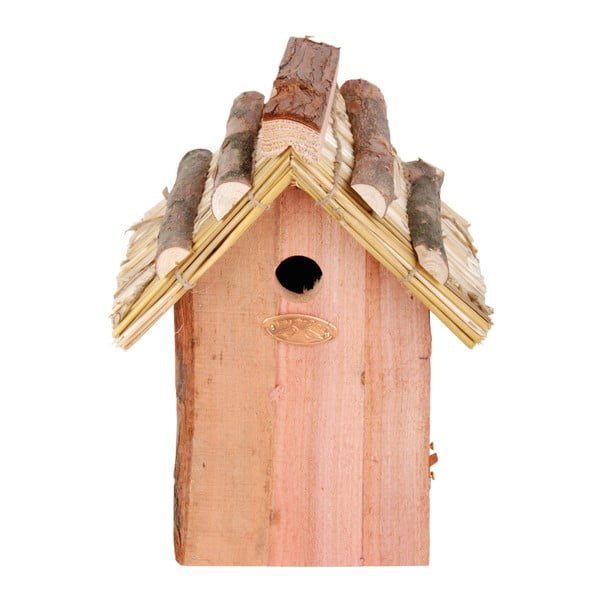 Kućica za ptice od jelovine sa slamnatim krovom Esschert Design Antic, visina 27 cm