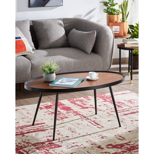 Crni stolić za kavu s pločom u orahovom dekoru Kave Home Kamelia-image-1