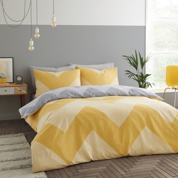 Žuto-siva posteljina 200x200 cm Chevron Geo - Catherine Lansfield