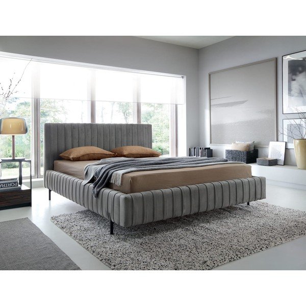 Sivi tapecirani bračni krevet s prostorom za odlaganje s podnicom 160x200 cm Plissa – ELTAP-image-1