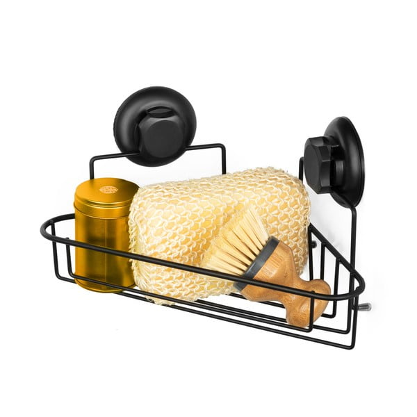 Crna samostojeća kutna polica za kupaonu Compactor Bestlock Black Corner Rack 1 Shelf-image-1