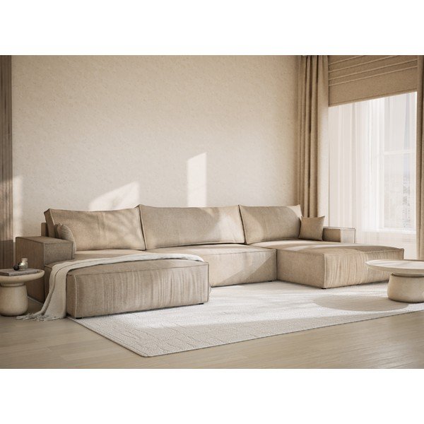 Bež sklopiva/s prostorom za odlaganje kutna garnitura od šenila (u obliku slova "U") Kyoto – Maison de Rêve-image-1