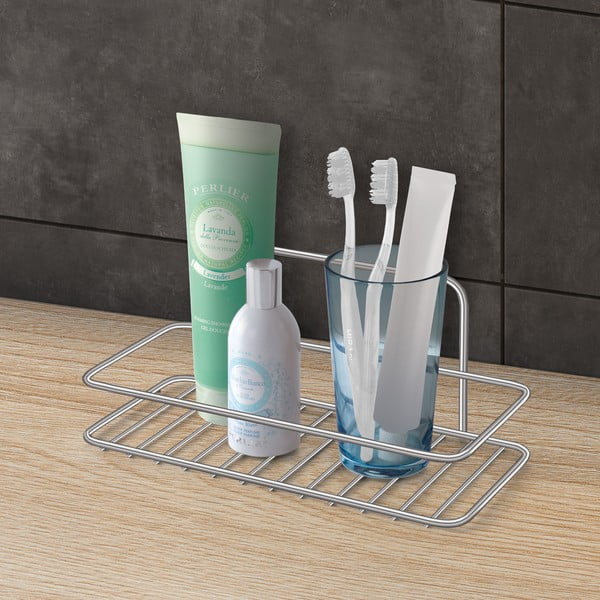 Željezna viseća/s postavljanjem bez bušenja kupaonska polica u sjajno srebrnoj boji Luxy – Metaltex-image-1