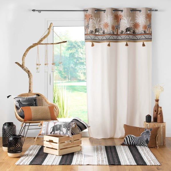 Smeđa/u prirodnoj boji pamučna zavjesa 140x240 cm Kenya Lodge – douceur d'intérieur-image-2