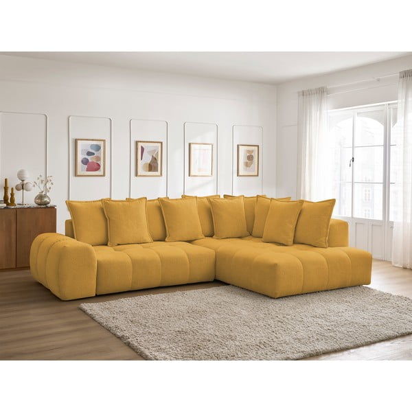 Senf žuta sklopiva/s prostorom za odlaganje kutna garnitura od šenila (s desnim kutom/u obliku slova L) Everest – Bobochic Paris-image-1