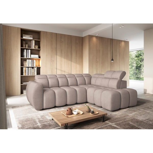 Svjetlo smeđa sklopiva/s prostorom za odlaganje kutna garnitura od bouclé tkanine (s desnim kutom/u obliku slova L) Falconn – ELTAP-image-1