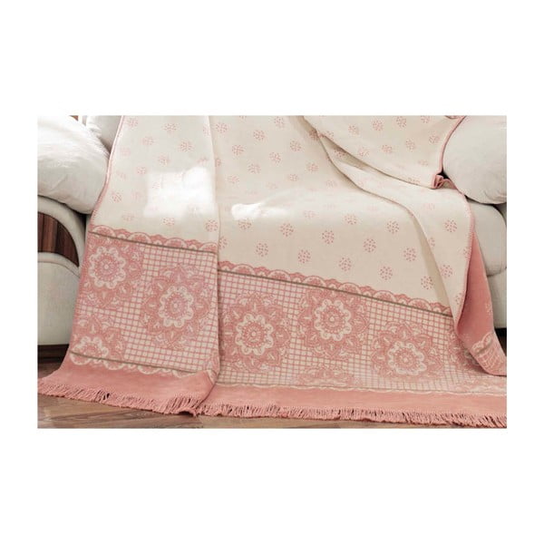 Bijelo-ružičasta deka s Aksu Sweety pamukom, 200 x 150 cm