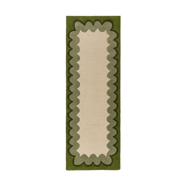 Zelena/u prirodnoj boji ručno rađena vunena staza 80x230 cm Wiggle Wool – Flair Rugs